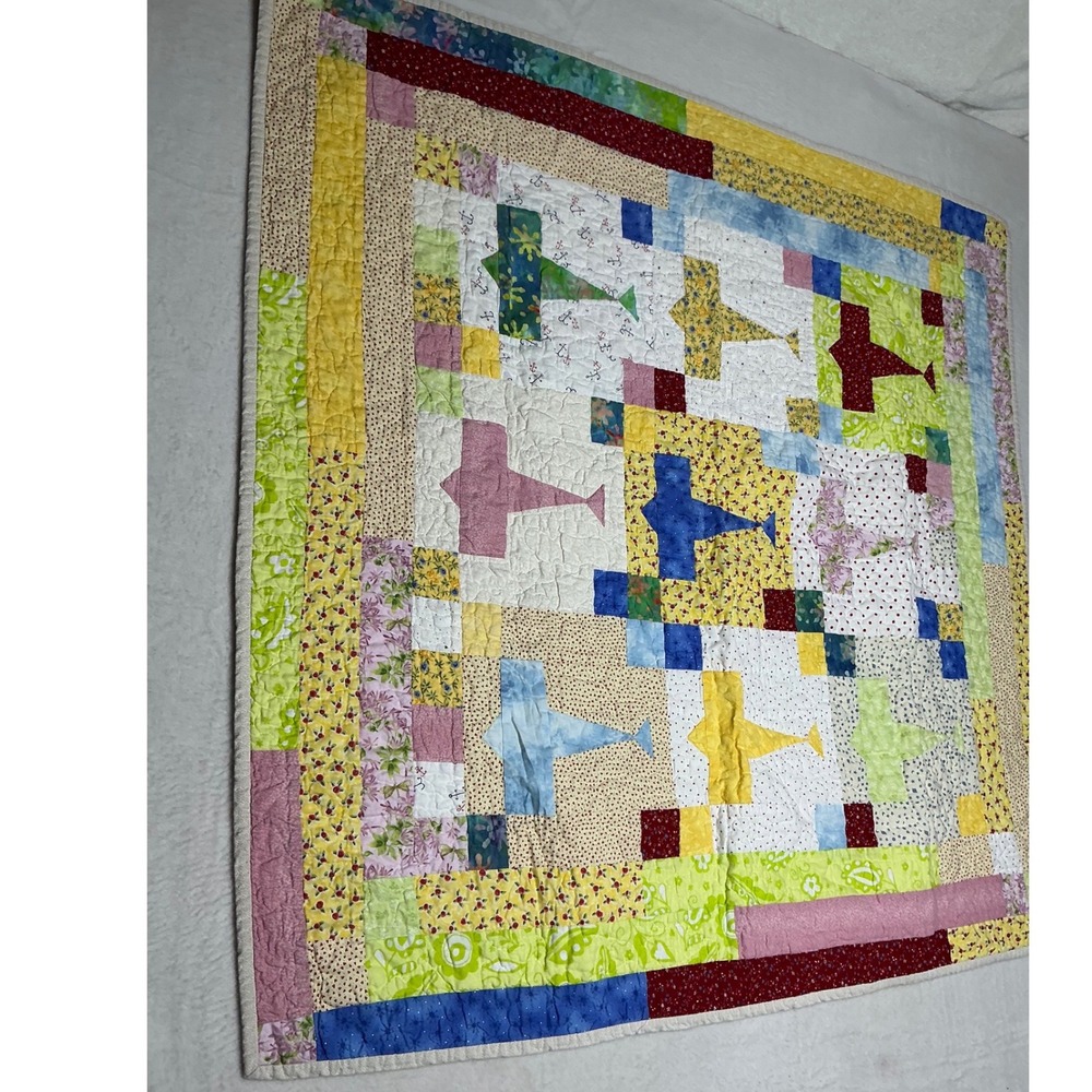 Handmade Airplane Quilt Baby Toddler Throw Blanket Multi Color Patchwork